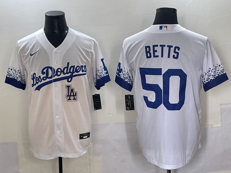 Men Los Angeles Dodgers #50 Betts White blue City Edition Nike MLB Jersey style 9